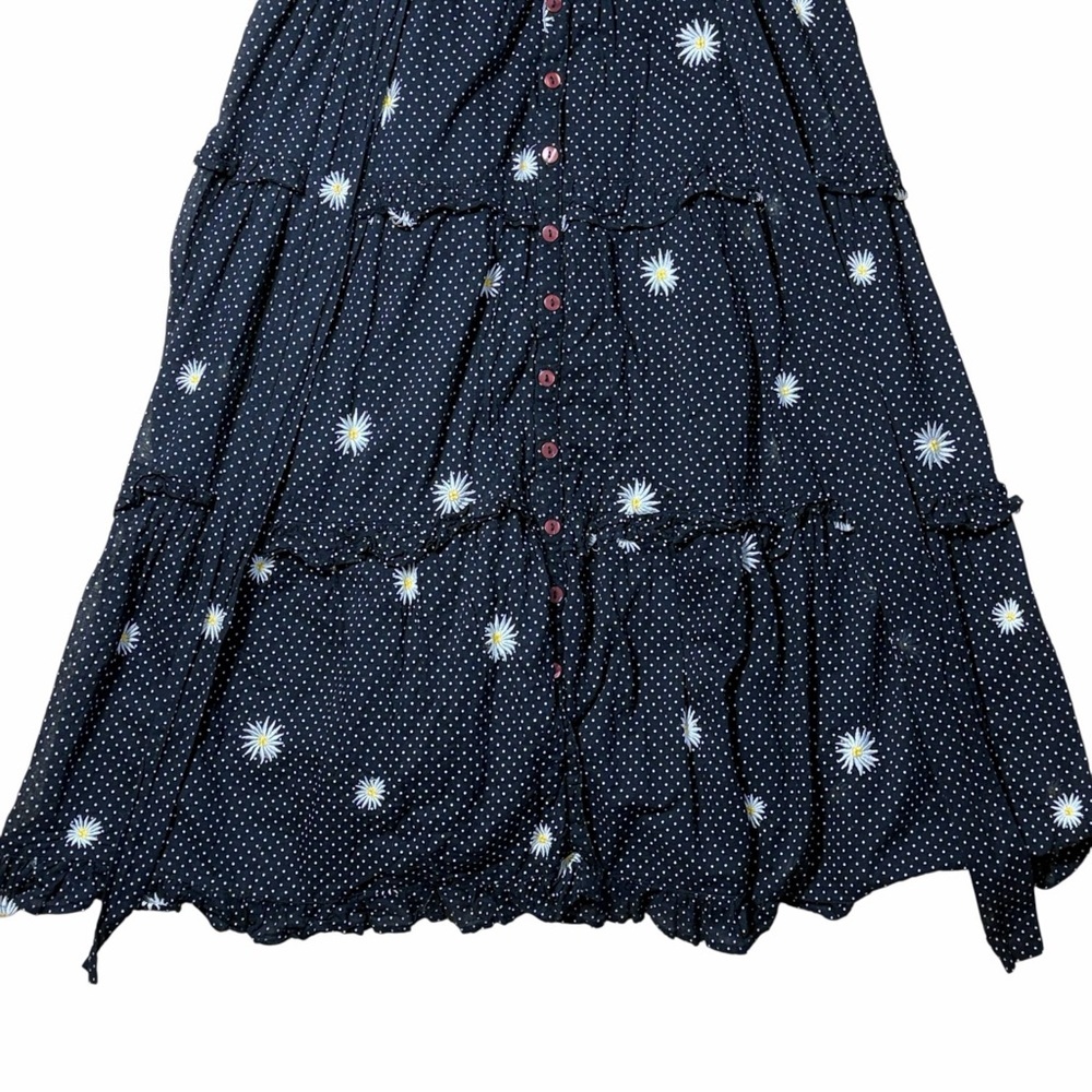 Free People Black Polka Dot Midi Dress with White Floral Accents - Picture 4 of 9